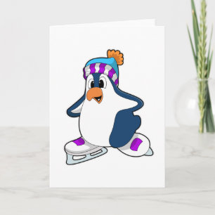 Pinguïn bij ijsschaatsen met ijsschaatsen kaart