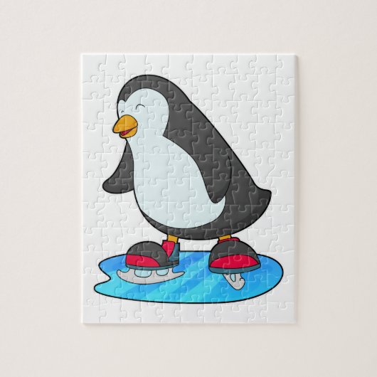 Pinguïn bij ijsschaatsen met ijsschaatsen legpuzzel (Verticaal)