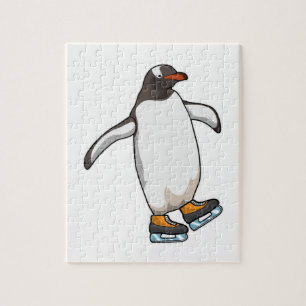 Pinguïn bij ijsschaatsen met ijsschaatsen legpuzzel