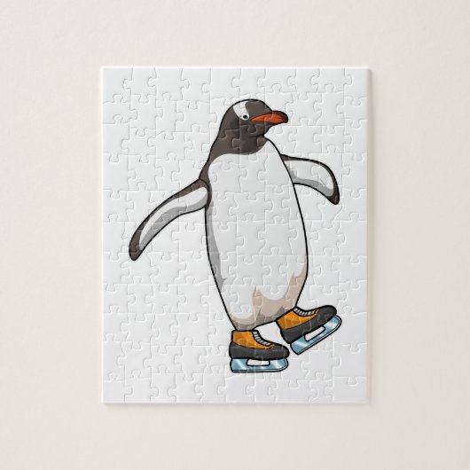 Pinguïn bij ijsschaatsen met ijsschaatsen legpuzzel (Verticaal)