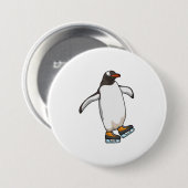 Pinguïn bij ijsschaatsen met ijsschaatsen ronde button 7,6 cm (Voorkant /achterkant)