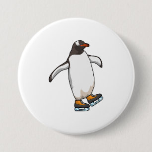 Pinguïn bij ijsschaatsen met ijsschaatsen ronde button 7,6 cm