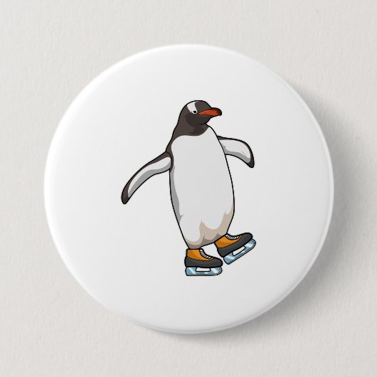 Pinguïn bij ijsschaatsen met ijsschaatsen ronde button 7,6 cm (Voorkant)