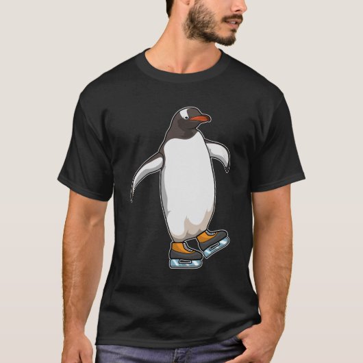 Pinguïn bij ijsschaatsen met ijsschaatsen t-shirt (Voorkant)