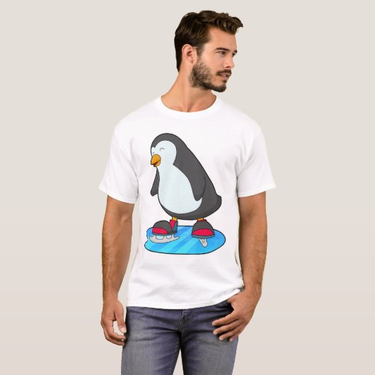 Pinguïn bij ijsschaatsen met ijsschaatsen t-shirt (Voorkant volledig)