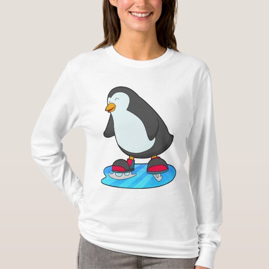 Pinguïn bij ijsschaatsen met ijsschaatsen t-shirt (Voorkant)