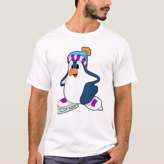 Pinguïn bij ijsschaatsen met ijsschaatsen t-shirt (Voorkant)