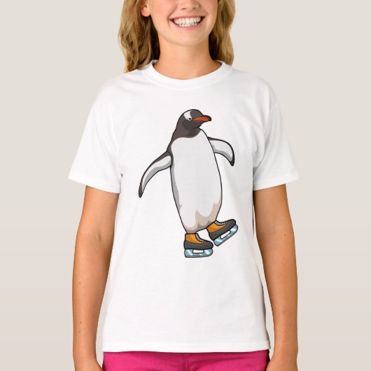 Pinguïn bij ijsschaatsen met ijsschaatsen t-shirt (Voorkant)
