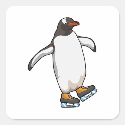 Pinguïn bij ijsschaatsen met ijsschaatsen vierkante sticker (Voorkant)