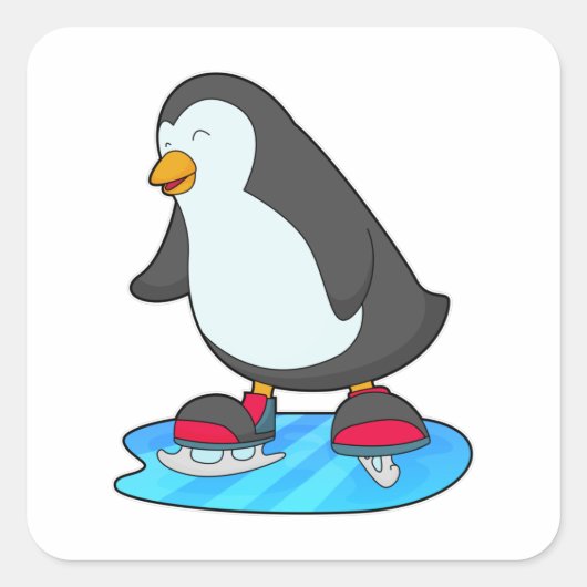 Pinguïn bij ijsschaatsen met ijsschaatsen vierkante sticker (Voorkant)