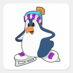 Pinguïn bij ijsschaatsen met ijsschaatsen vierkante sticker