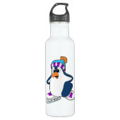 Pinguïn bij ijsschaatsen met ijsschaatsen waterfles  (Voorkant)
