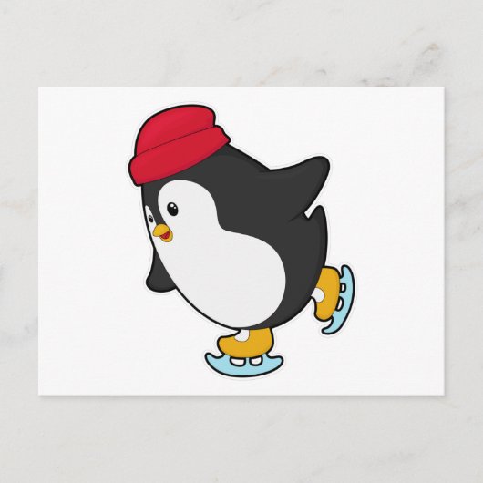 Pinguïn bij ijsschaatsen met Pet Briefkaart (Voorkant)