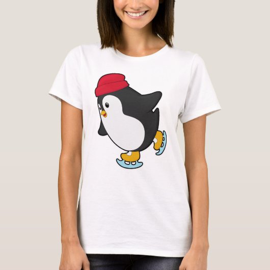 Pinguïn bij ijsschaatsen met Pet T-shirt (Voorkant)