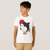 Pinguïn bij ijsschaatsen met Pet T-shirt (Voorkant volledig)