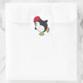 Pinguïn bij ijsschaatsen met Pet Vierkante Sticker (Tas)