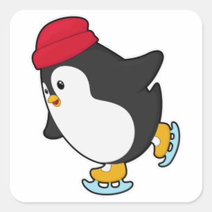 Pinguïn bij ijsschaatsen met Pet Vierkante Sticker