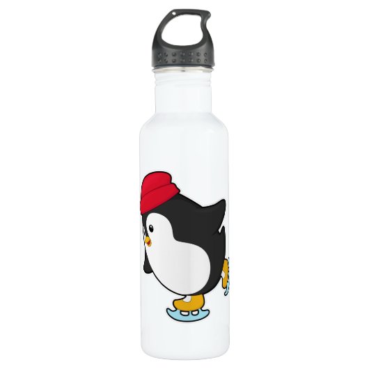 Pinguïn bij ijsschaatsen met Pet Waterfles (Voorkant)