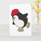 Pinguïn bij kunstschaatsen met hoed kaart (Gele Bloem)