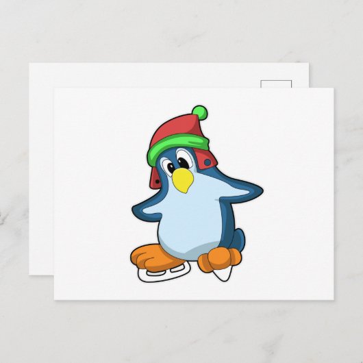 Pinguïn bij kunstschaatsen met ijsschaatsen briefkaart (Voorkant / Achterkant)