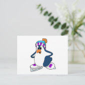 Pinguïn bij kunstschaatsen met schaatsen briefkaart (Staand voorkant)