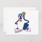 Pinguïn bij kunstschaatsen met schaatsen briefkaart (Voorkant / Achterkant)