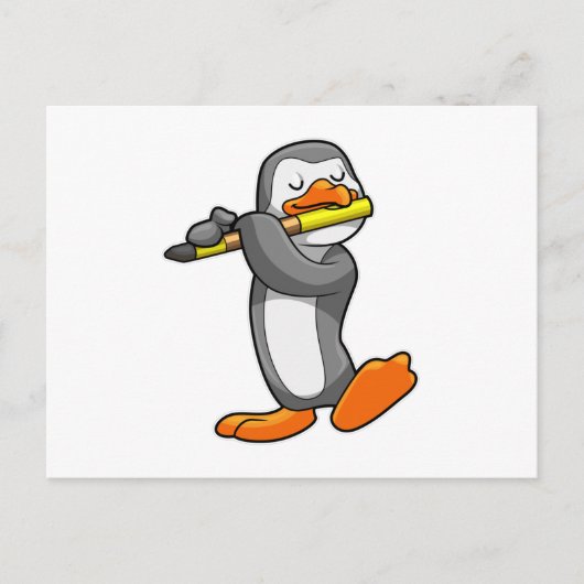Pinguïn bij muziek met fluit briefkaart (Voorkant)