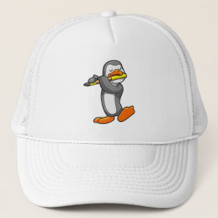 Pinguïn bij muziek met fluit trucker pet