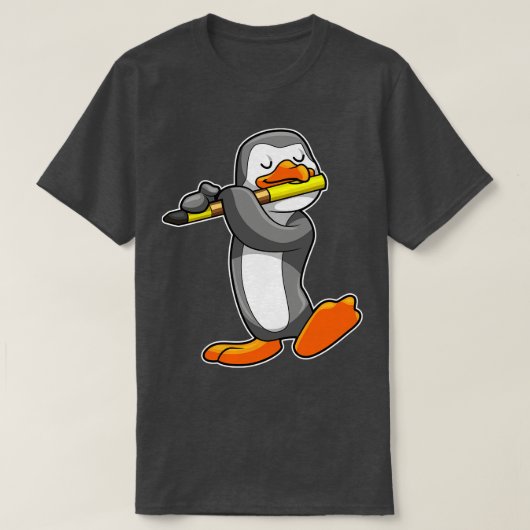 Pinguïn bij Muziek met Flute T-shirt (Design voorkant)