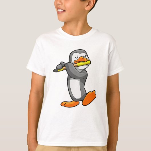 Pinguïn bij Muziek met Flute T-shirt (Voorkant)