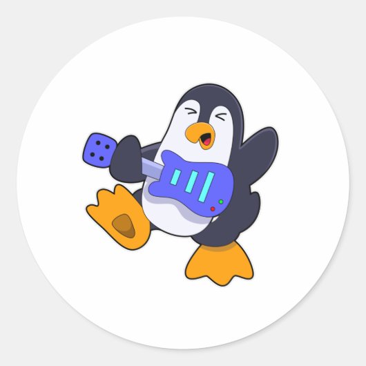 Pinguïn bij Muziek met Guitar Ronde Sticker (Voorkant)