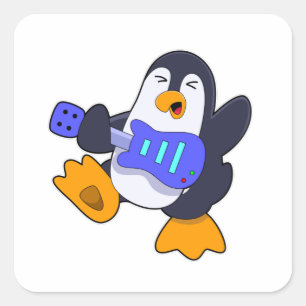 Pinguïn bij Muziek met Guitar Vierkante Sticker