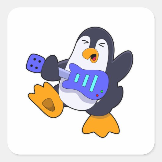 Pinguïn bij Muziek met Guitar Vierkante Sticker (Voorkant)