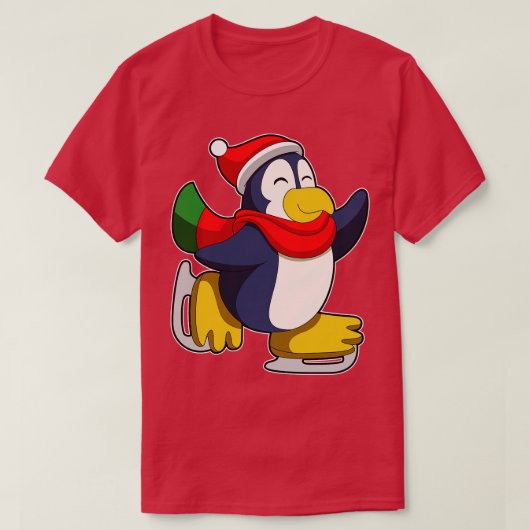 Pinguïn bij schaatsen met Ice schaatsen 5 T-shirt (Design voorkant)