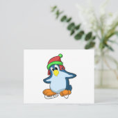 Pinguïn bij schaatsen met ijsschaatsen briefkaart (Staand voorkant)