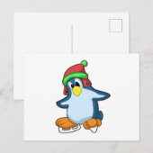 Pinguïn bij schaatsen met schaatsen briefkaart (Voorkant / Achterkant)