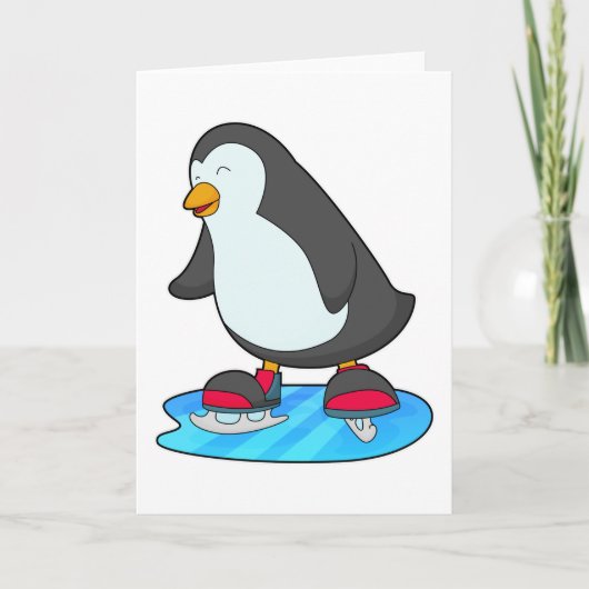 Pinguïn bij schaatsen met schaatsen kaart (Voorkant)
