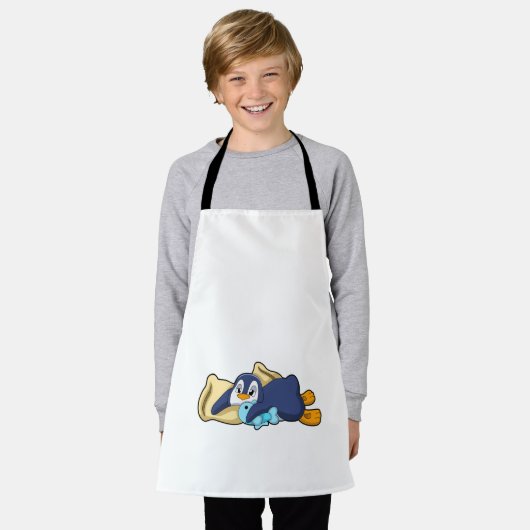 Pinguïn bij slapen met piloot schort (Gedragen)