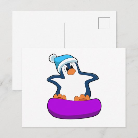 Pinguïn bij Snowboarding met Snowboard Briefkaart (Voorkant / Achterkant)