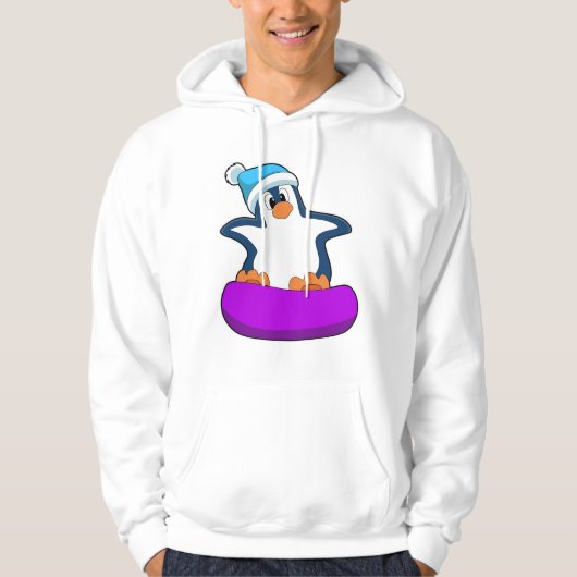 Pinguïn bij Snowboarding met Snowboard Hoodie (Voorkant)