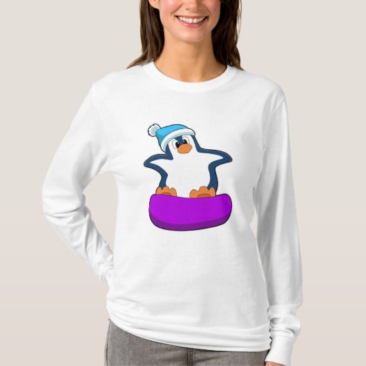 Pinguïn bij Snowboarding met Snowboard T-shirt (Voorkant)