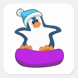 Pinguïn bij Snowboarding met Snowboard Vierkante Sticker