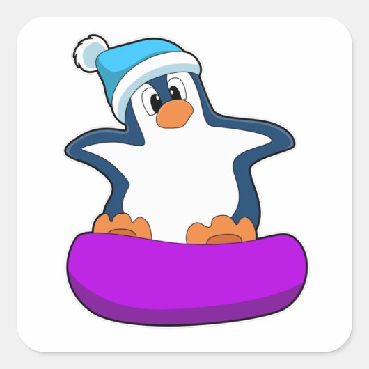 Pinguïn bij Snowboarding met Snowboard Vierkante Sticker (Voorkant)