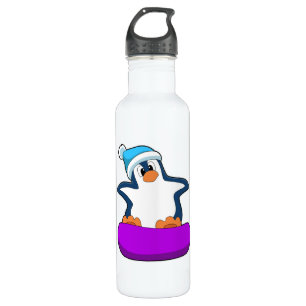 Pinguïn bij Snowboarding met Snowboard Waterfles