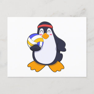 Pinguïn bij volleybal sporten briefkaart