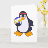 Pinguïn bij volleybal sporten kaart (Gele Bloem)