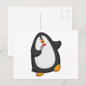 Pinguïn bij zingen met microfoon en stropdas briefkaart (Voorkant / Achterkant)