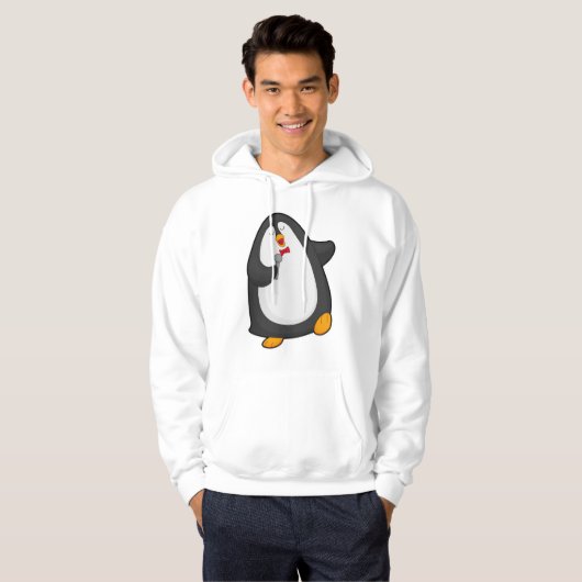 Pinguïn bij Zingen met microfoon en Stropdas Hoodie (Voorkant volledig)