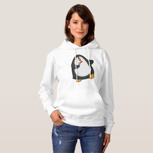 Pinguïn bij Zingen met microfoon en Stropdas Hoodie (Voorkant volledig)