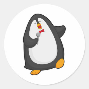 Pinguïn bij Zingen met microfoon en Stropdas Ronde Sticker